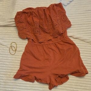 Women's Rust Off-Shoulder Eyelet Romper